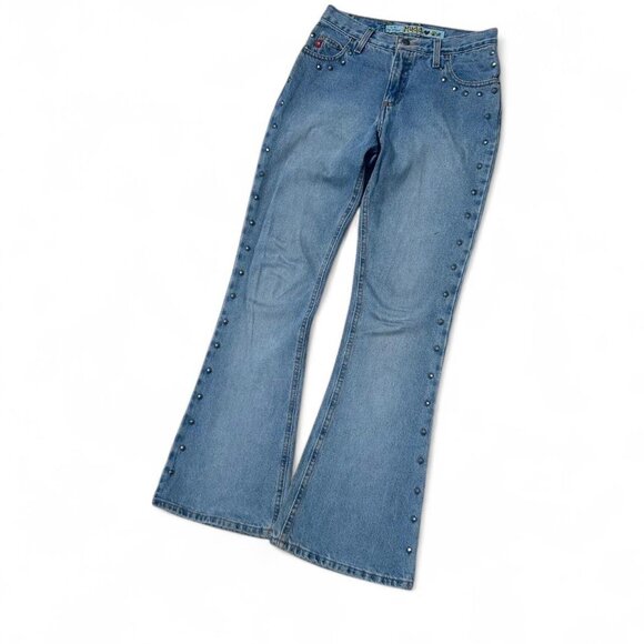Y2K Original Mudd Flare Stud Light-Wash Denim Jeans Size 5 - Picture 3 of 8